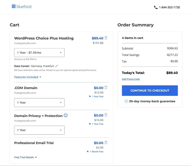 how to complete your purchase at bluehost.